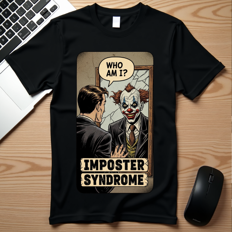 Imposter Syndrome Shirt Vintage Clown Mirror Tee Funny Mental Health Graphic T-Shirt Sarcastic Retro Who Am I Top Corporate Humor Gift