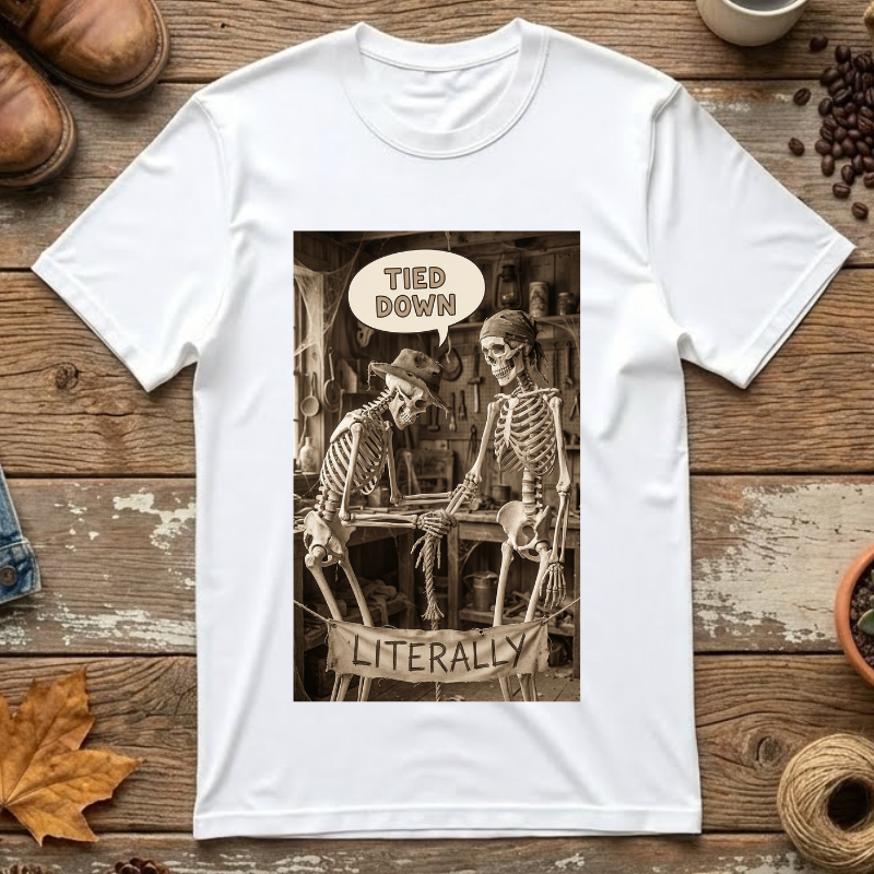 🪢 Tied Down Literally – Vintage Skeleton Satire & Dark Humor Streetwear Unisex Garment-Dyed T-shirt