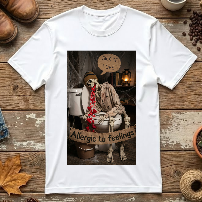 🤮 Sick of Love – Vintage Skeleton Heartbreak Satire & Grunge Streetwear Vintage Skeleton Graphic Tee - Sick of Love Dark Humor Streetwear