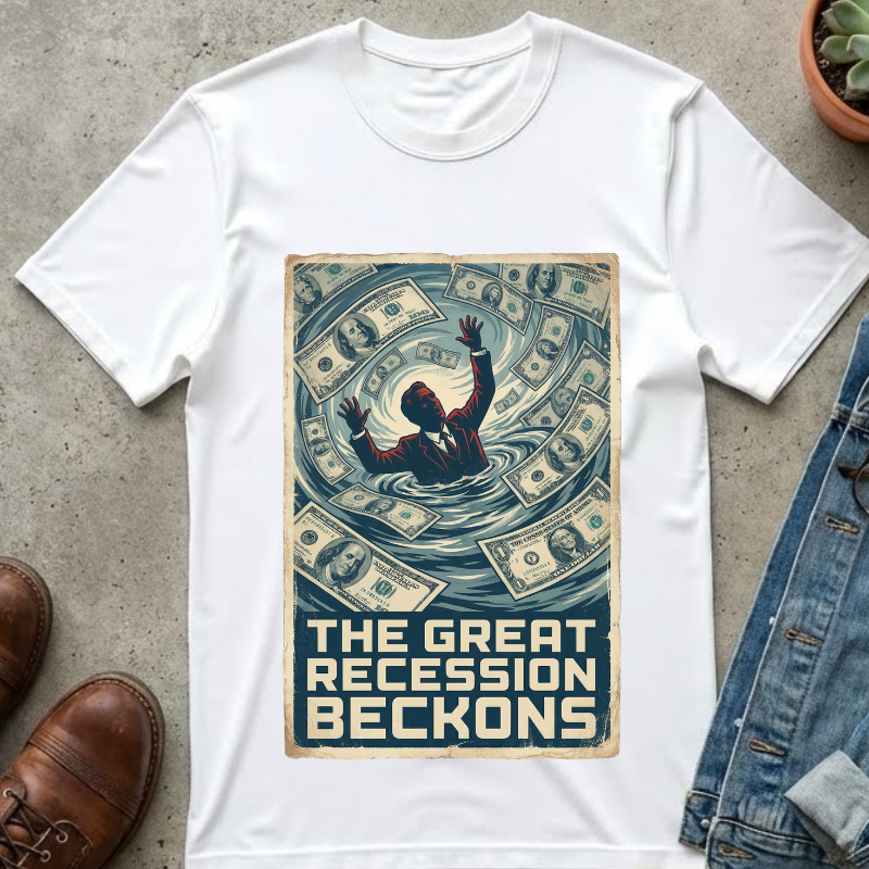 💰The Great Recession Beckons T-Shirt - Vintage Retro Propaganda Art - Economic Satire Tee - Distressed Financial Crisis Shirt - Aesthetic Streetwear