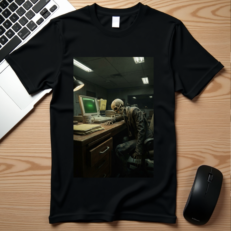 Living The Dream Skeleton T-Shirt - Funny Corporate Burnout Shirt - Vintage Aesthetic Dark Humor Office Tee - Sarcastic Work Gift