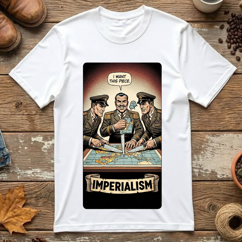 Imperialism World Cake T-Shirt - Political Satire Tee - Vintage Comic Leadership Vacuum Shirt - Sarcastic History Gift