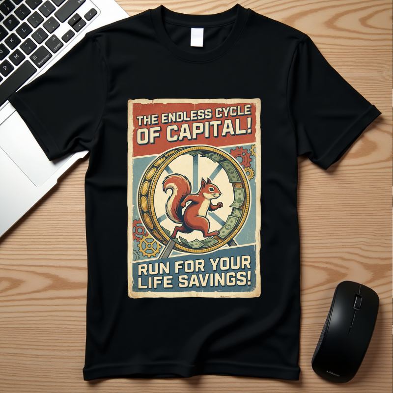 The Endless Cycle of Capital T-Shirt - Run For Your Life Savings Tee - Funny Squirrel Rat Race Satire - Vintage Retro Propaganda Graphic