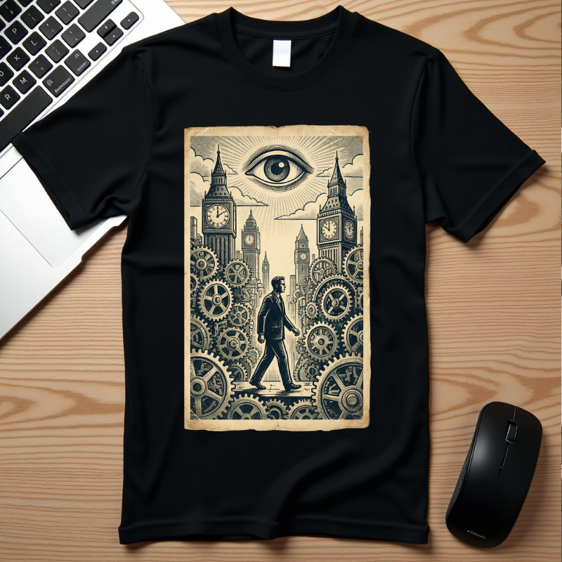 The Corporate Cog T-Shirt - Clockwork System Satire Tee - Funny Office Humor Shirt - Vintage Retro Propaganda Graphic - Sarcastic Work Gift