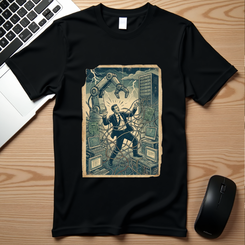 Vintage Dystopian Work Overload Shirt, Retro All-Seeing Eye Tee, Corporate Burnout Graphic, Dark Academia Aesthetic, Gift for Tech Workers, Philosophy Satire Unisex T-Shirt