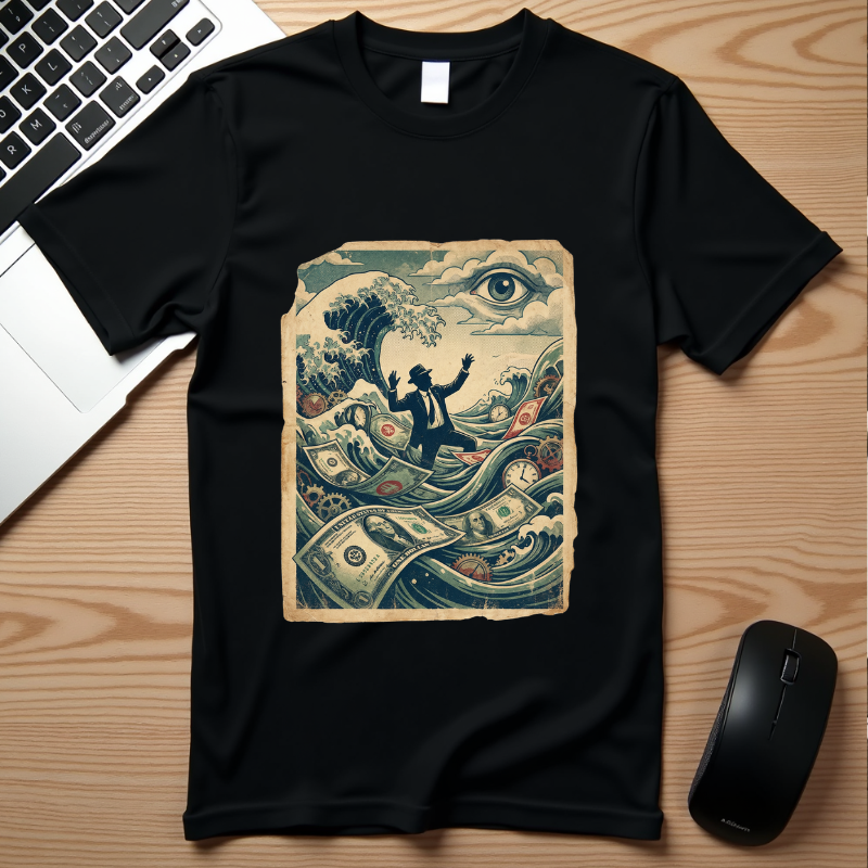 Vintage Dystopian Debt Shirt, All-Seeing Eye Surreal Art Tee, Corporate Overload Graphic, Dark Academia Aesthetic, Gift for Economists, Philosophy Satire Unisex T-Shirt