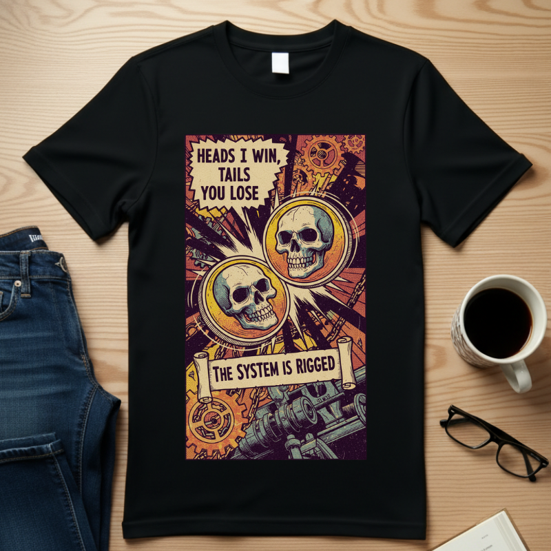 The System Is Rigged T-Shirt - Vintage Satirical Skull Graphic - Dark Humor Chess Pawn Tee - Retro Propaganda Streetwear