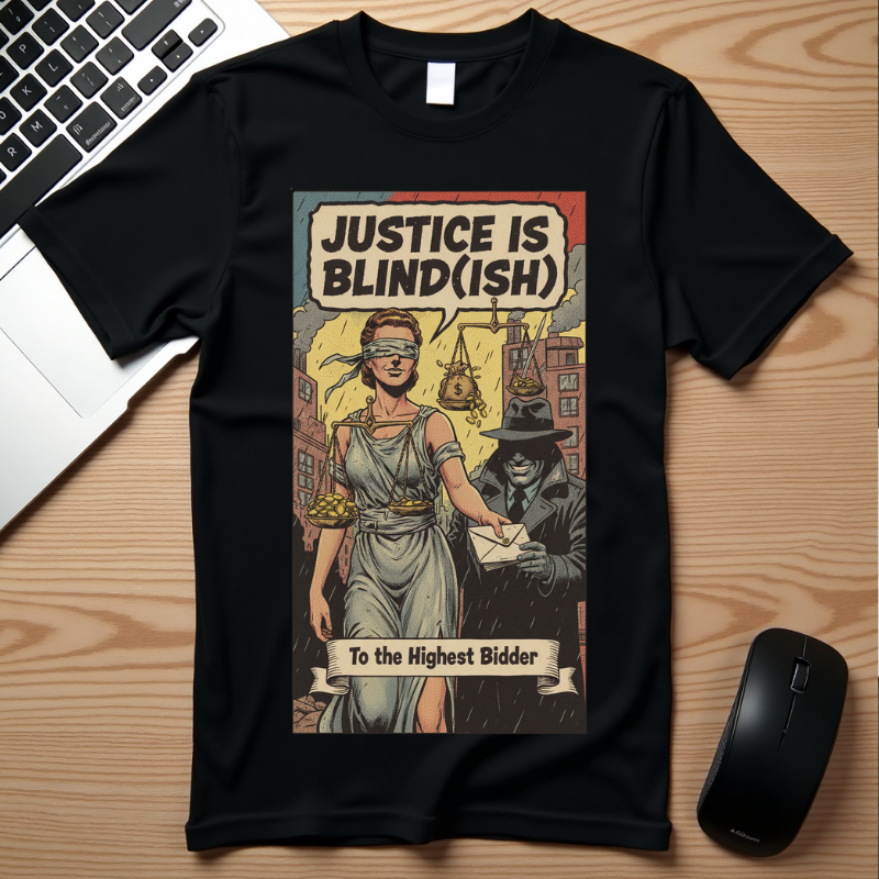 Justice Is Blind(ish) Shirt - Vintage Satire T-Shirt - Retro Comic Graphic Tee - Sarcastic Lady Justice Gift - Garment-Dyed Streetwear