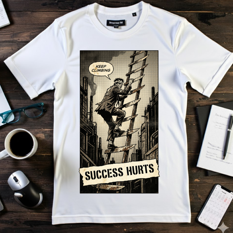 Success Hurts T-Shirt - Keep Climbing Vintage Comic Tee - Motivational Streetwear - Edgy Hustle Culture Shirt - Grunge Aesthetic Apparel