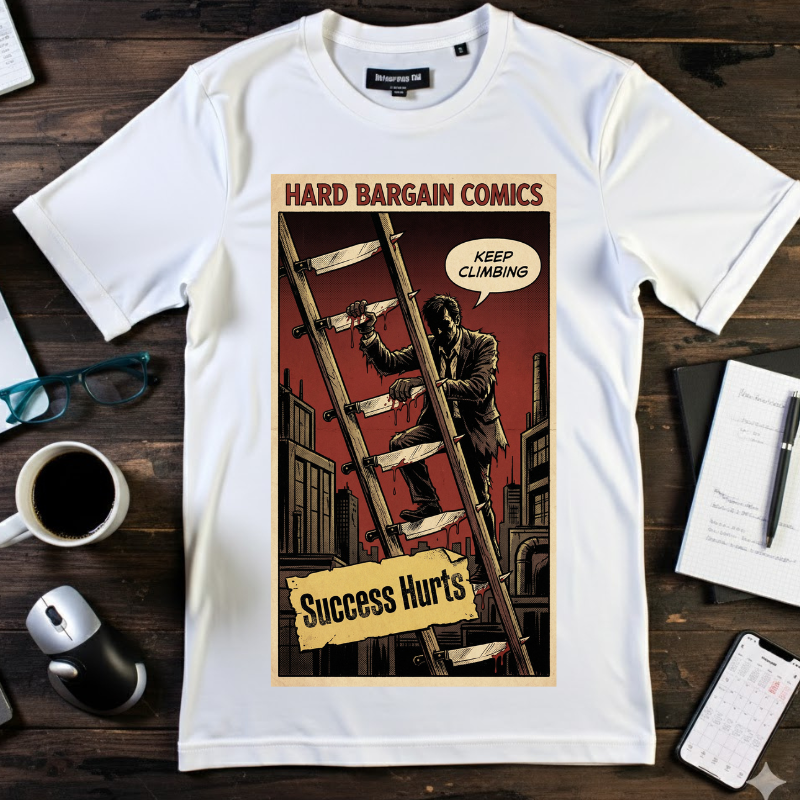 Success Hurts T-Shirt - Keep Climbing Hard Bargain Comic Tee - Vintage Retro Streetwear - Edgy Motivational Hustle Shirt - Grunge Graphic Apparel