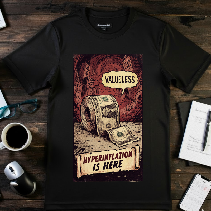 Hyperinflation Is Here Shirt, Funny Finance T-Shirt, Valueless Money Toilet Paper Graphic, Vintage Retro Economic Crisis Tee, Sarcastic Political Top