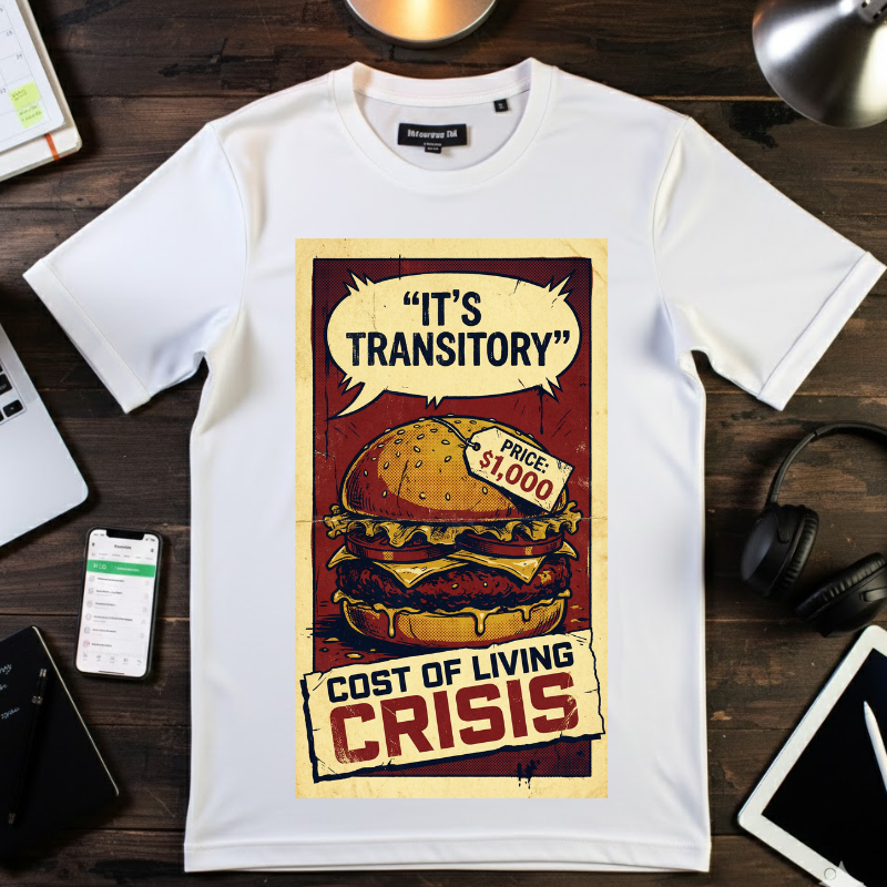 Cost of Living Crisis Shirt, It's Transitory Funny Inflation T-Shirt, $1,000 Burger Satire Tee, Vintage Economic Crisis Graphic, Sarcastic Finance Gift