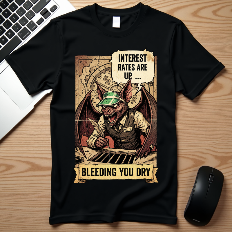 Satirical Finance T-Shirt Collection, Toxic Work Culture Skeleton Tee, Market Correction Red Wedding, Hyperinflation Satire Graphic Shirt