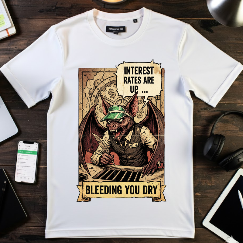 Satirical Finance T-Shirt Collection, Toxic Work Culture Skeleton Tee, Market Correction Red Wedding, Hyperinflation Satire Graphic Shirt