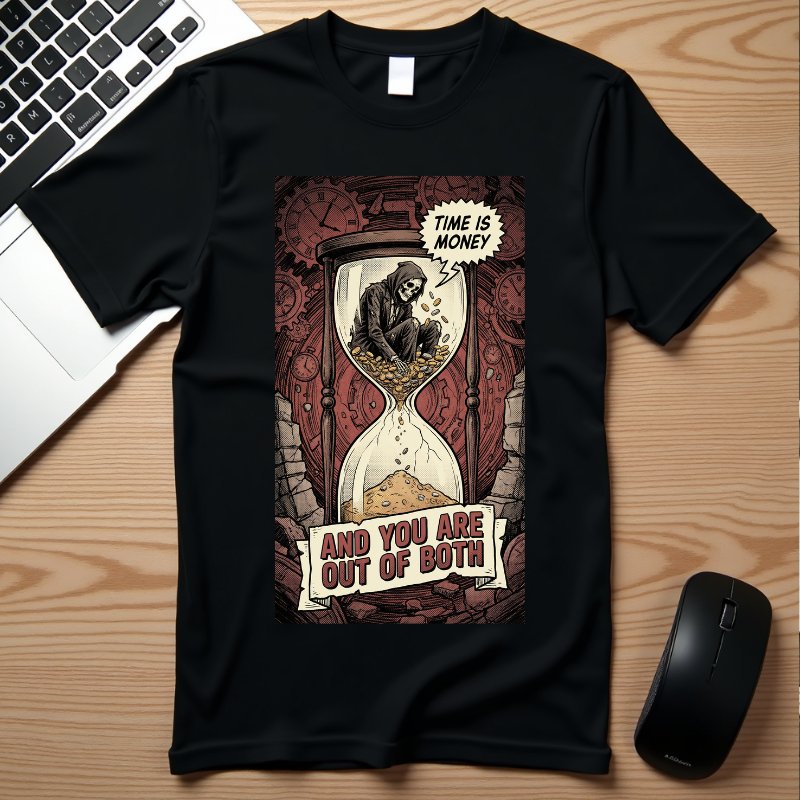 Time Is Money Shirt, Out of Both Grim Reaper Tee, Sarcastic Financial Satire Shirt, Vintage Grunge Hourglass Apparel, Dark Humor Philosophy Gift
