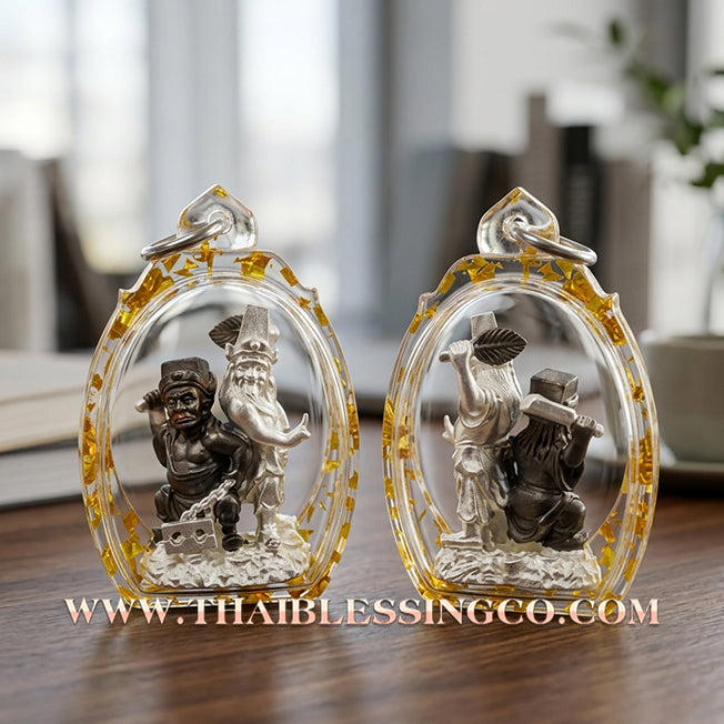 ✨🏮 Sacred "Tua Peh Yee Peh" (The Lords of Wealth) – 2K Gold & Silver Samrit Edition: "Two Deities Granting Wealth"with Premium Waterproof Framing for Absolute Durability and Infinite Fortune!