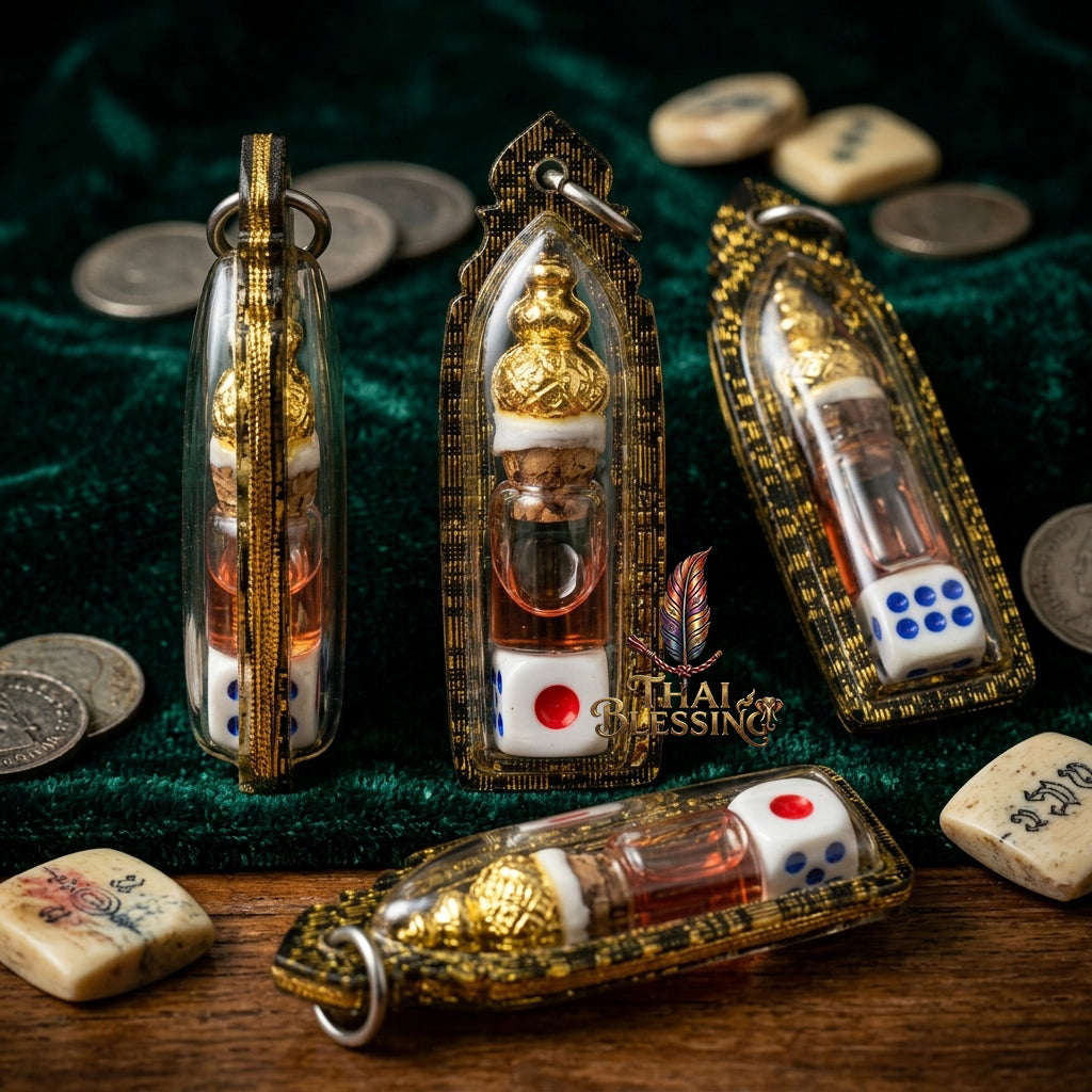🎲 The Gambler’s Vanguard: Takrut Kan Panan & Lucky Dice Set – Luang Pu Kam Peng – The Ultimate Alchemical Engine for High-Stakes Victory and Infinite Wealth! Gambling and Wealth-Attracting Takrut