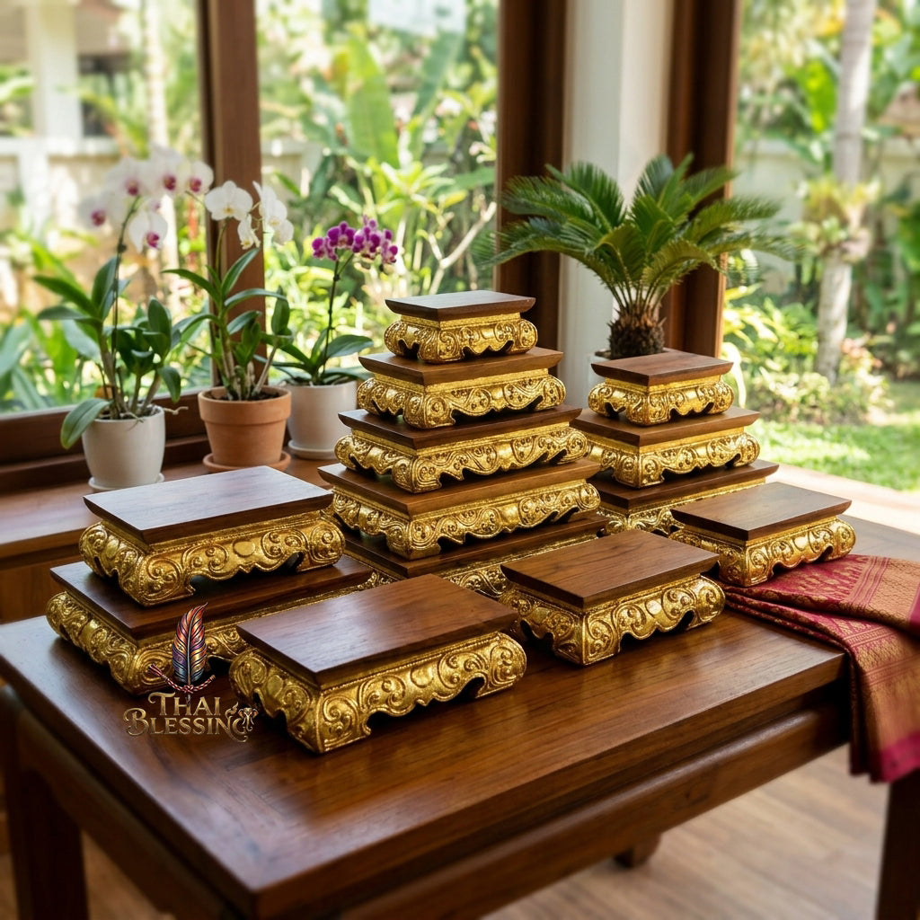 🔱 Handcrafted Royal Golden Teakwood Miniature Buddha Pedestal Series (S to 2XL) – Premium Termite-Resistant Solid Teak Masterpiece!