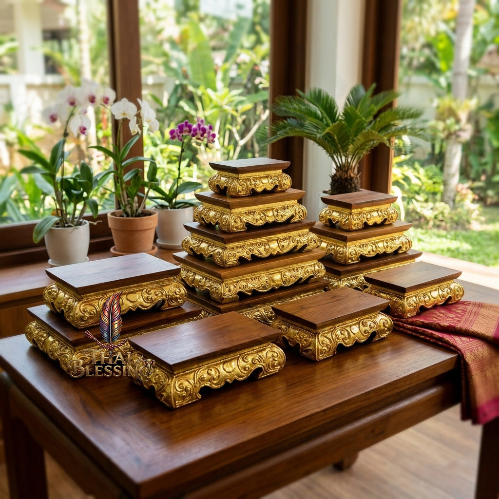 🔱 Handcrafted Royal Golden Teakwood Miniature Buddha Pedestal Series (S to 2XL) – Premium Termite-Resistant Solid Teak Masterpiece!