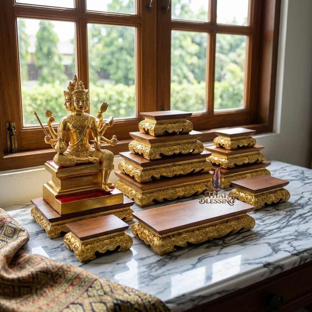 🔱 Handcrafted Royal Golden Teakwood Miniature Buddha Pedestal Series (S to 2XL) – Premium Termite-Resistant Solid Teak Masterpiece!