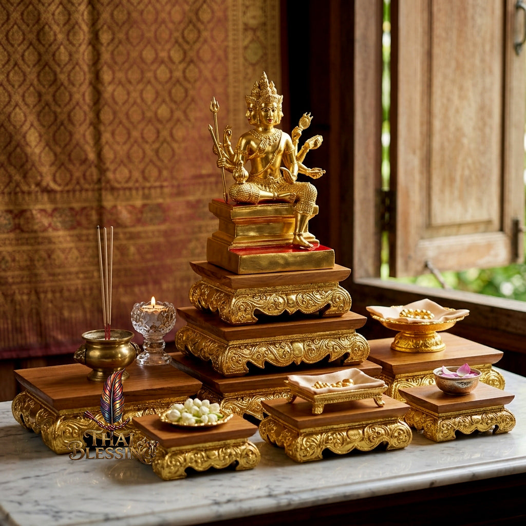 🔱 Handcrafted Royal Golden Teakwood Miniature Buddha Pedestal Series (S to 2XL) – Premium Termite-Resistant Solid Teak Masterpiece!