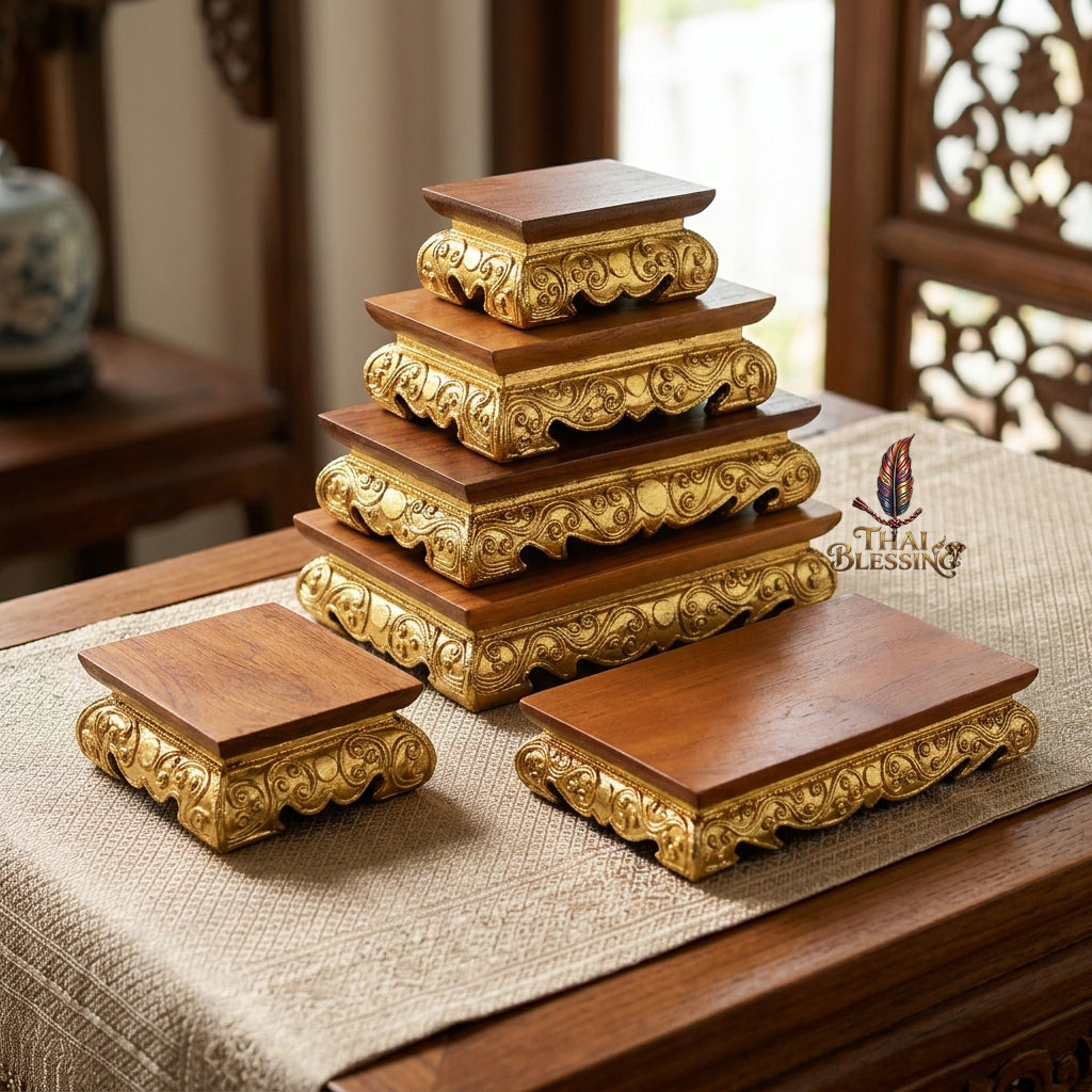 🔱 Handcrafted Royal Golden Teakwood Miniature Buddha Pedestal Series (S to 2XL) – Premium Termite-Resistant Solid Teak Masterpiece!