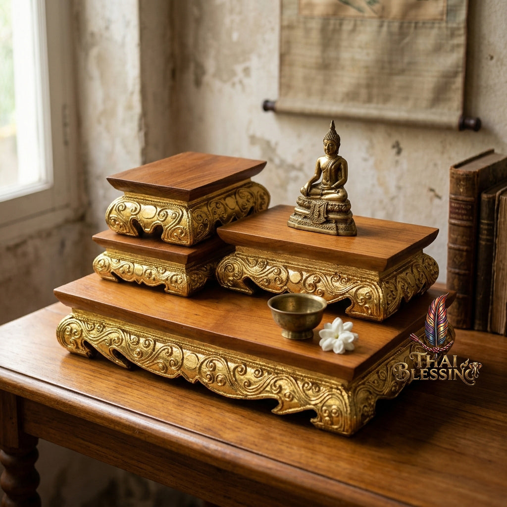 🔱 Handcrafted Royal Golden Teakwood Miniature Buddha Pedestal Series (S to 2XL) – Premium Termite-Resistant Solid Teak Masterpiece!