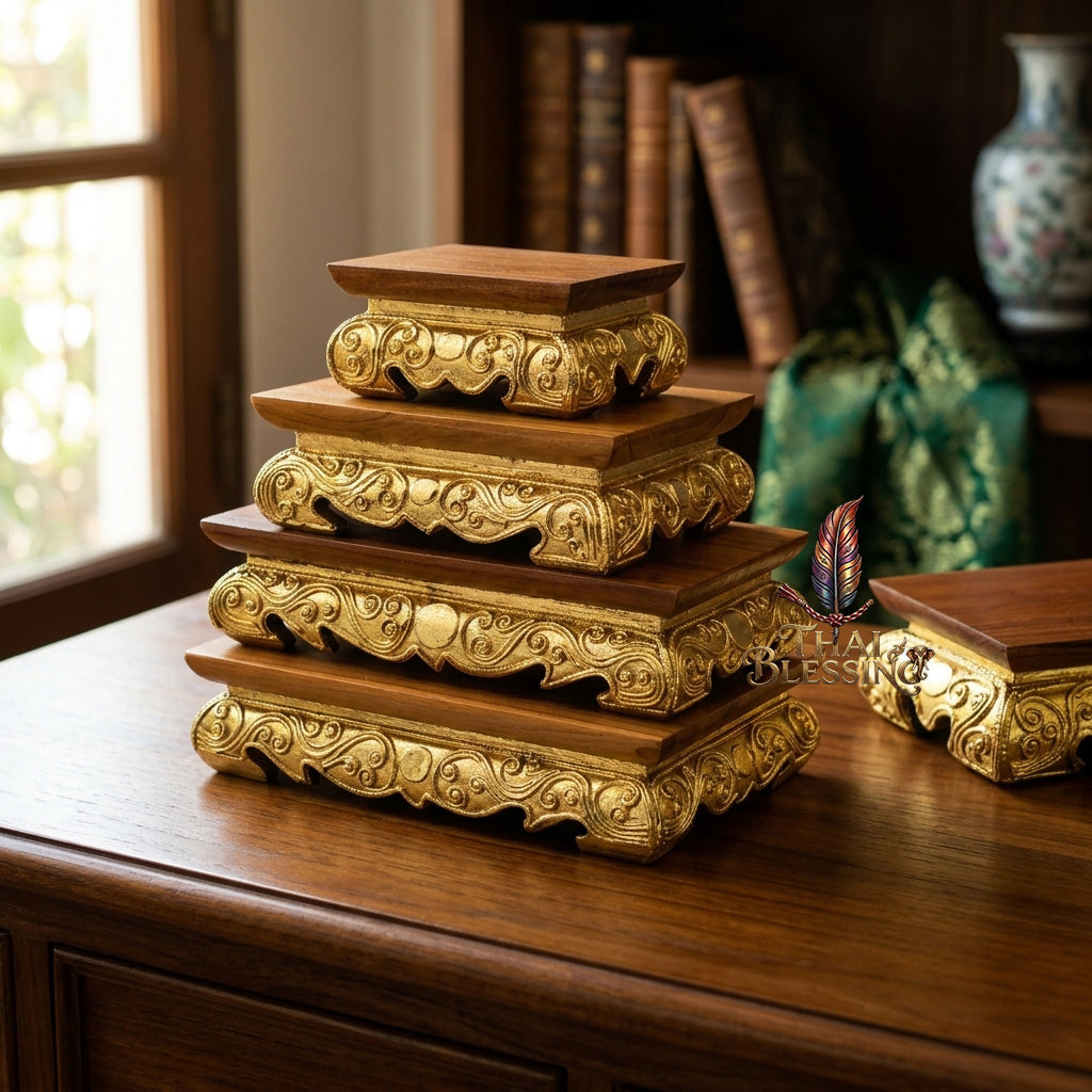 🔱 Handcrafted Royal Golden Teakwood Miniature Buddha Pedestal Series (S to 2XL) – Premium Termite-Resistant Solid Teak Masterpiece!