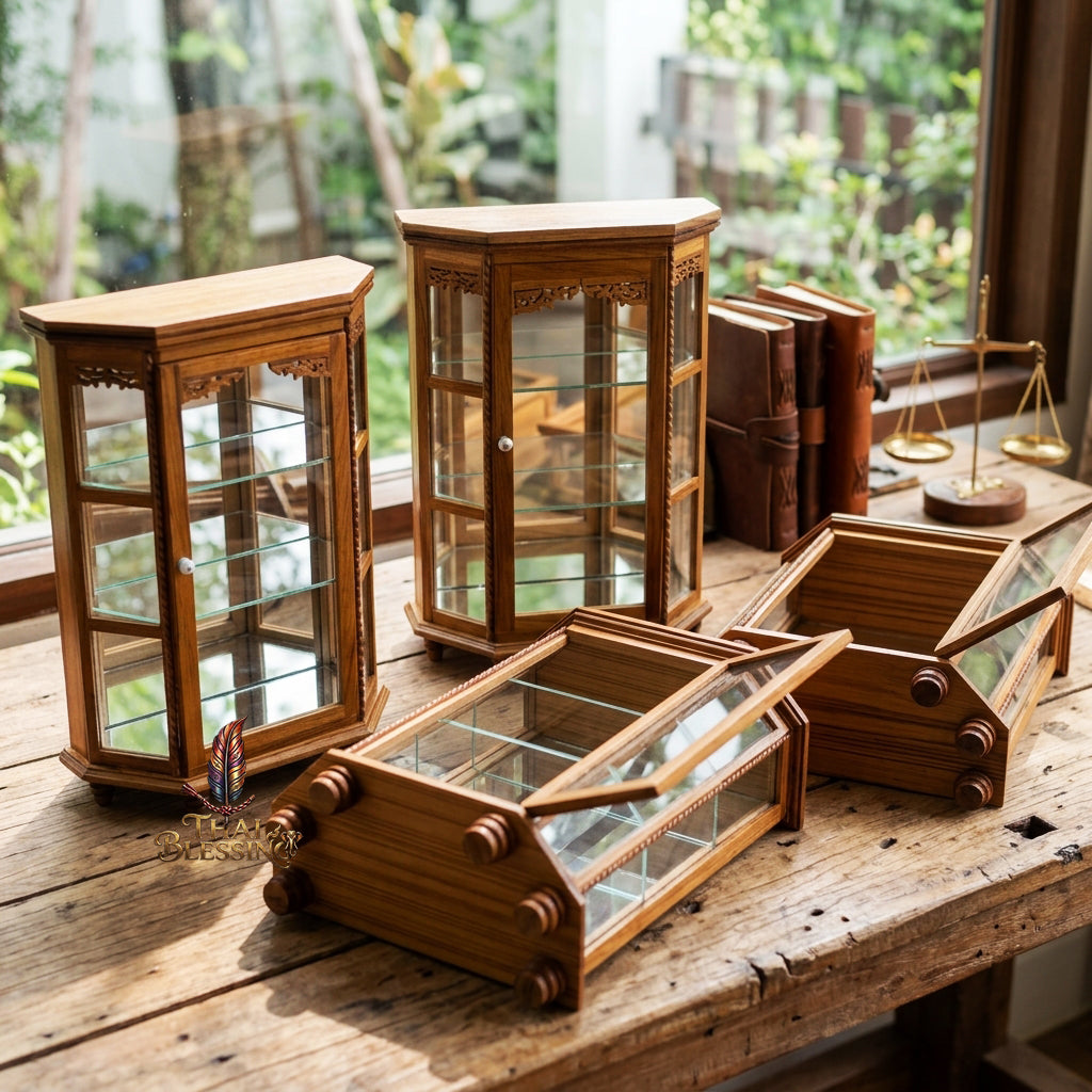 🔱 Handcrafted Miniature Flat Hexagonal Golden Teakwood Thai Pattern Display Cabinet Series: Premium Multi-Scale Architectural Enclosures – The Ultimate Luxury Hospitality Souvenir, Corporate Gift & Bespoke Corporate Premium Set!