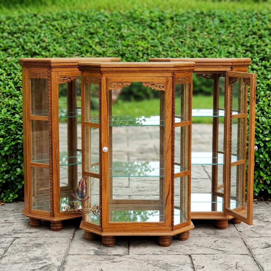 🔱 Handcrafted Miniature Flat Hexagonal Golden Teakwood Thai Pattern Display Cabinet Series: Premium Multi-Scale Architectural Enclosures – The Ultimate Luxury Hospitality Souvenir, Corporate Gift & Bespoke Corporate Premium Set!