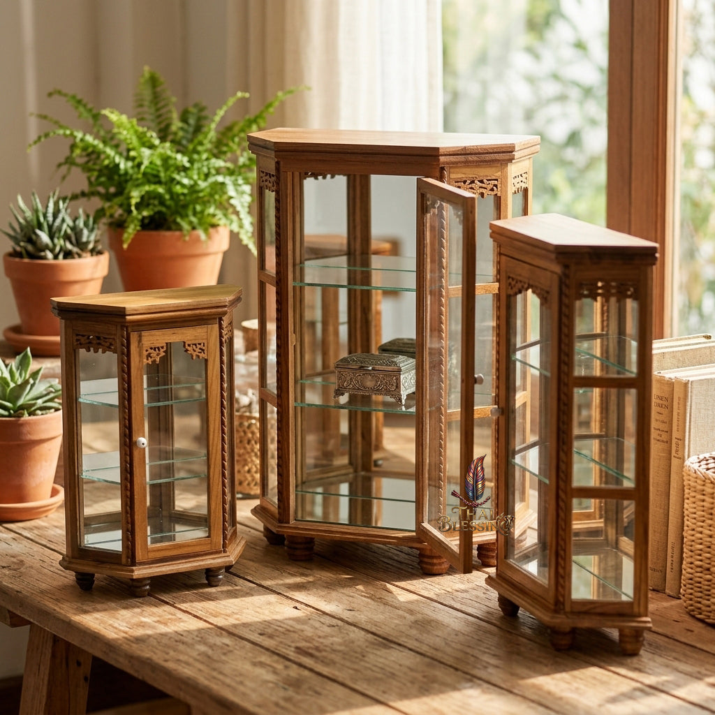 🔱 Handcrafted Miniature Flat Hexagonal Golden Teakwood Thai Pattern Display Cabinet Series: Premium Multi-Scale Architectural Enclosures – The Ultimate Luxury Hospitality Souvenir, Corporate Gift & Bespoke Corporate Premium Set!