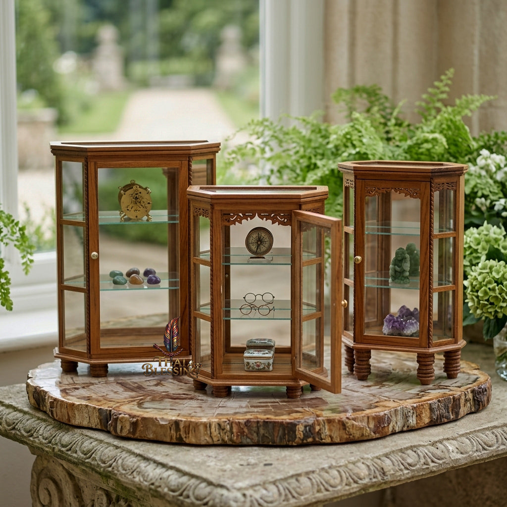 🔱 Handcrafted Miniature Flat Hexagonal Golden Teakwood Thai Pattern Display Cabinet Series: Premium Multi-Scale Architectural Enclosures – The Ultimate Luxury Hospitality Souvenir, Corporate Gift & Bespoke Corporate Premium Set!
