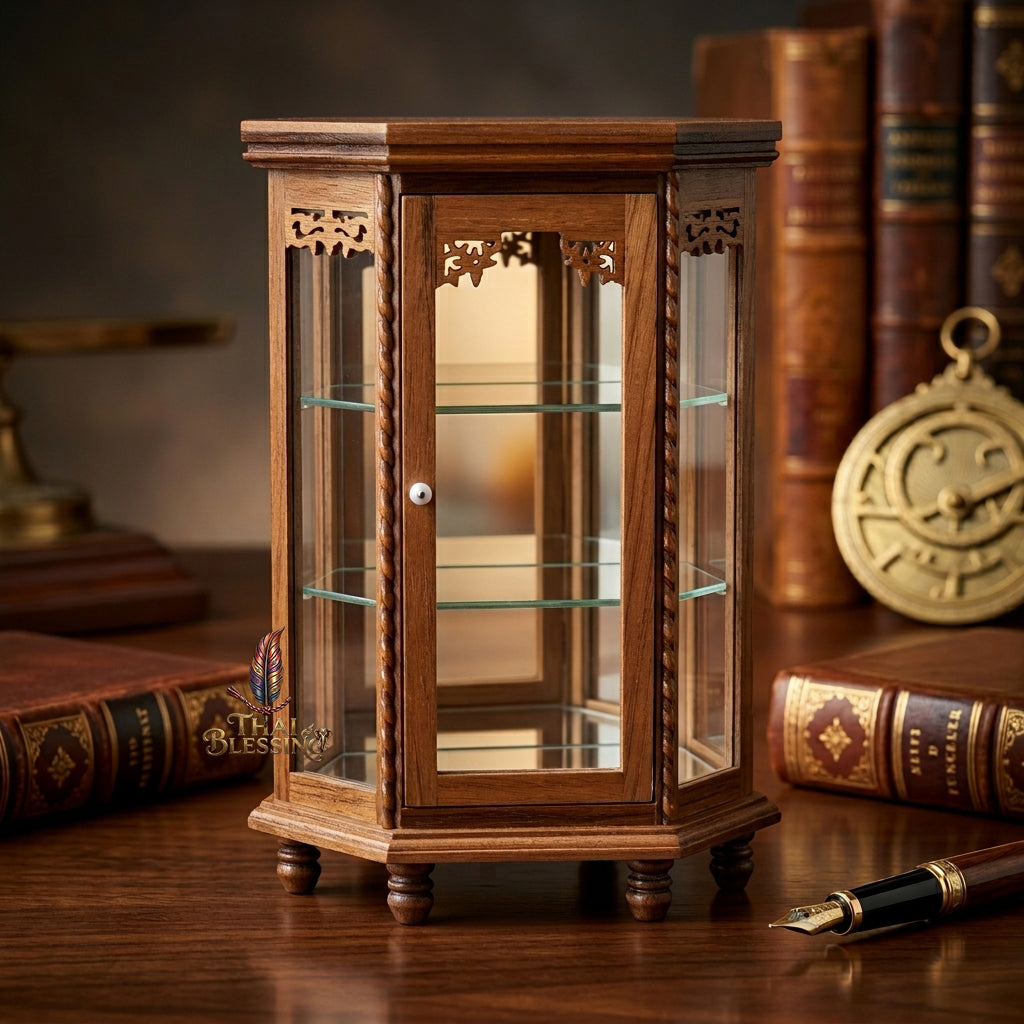 🔱 Handcrafted Miniature Flat Hexagonal Golden Teakwood Thai Pattern Display Cabinet Series: Premium Multi-Scale Architectural Enclosures – The Ultimate Luxury Hospitality Souvenir, Corporate Gift & Bespoke Corporate Premium Set!