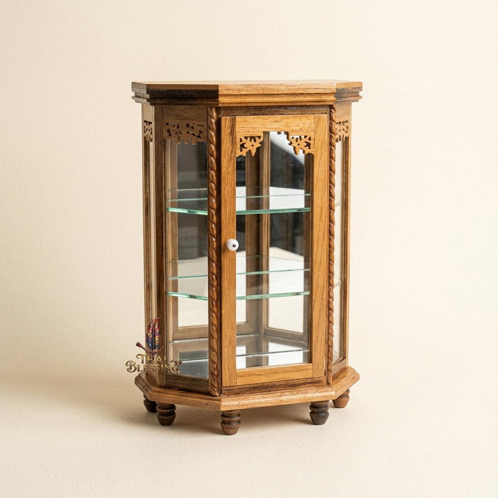 🔱 Handcrafted Miniature Flat Hexagonal Golden Teakwood Thai Pattern Display Cabinet Series: Premium Multi-Scale Architectural Enclosures – The Ultimate Luxury Hospitality Souvenir, Corporate Gift & Bespoke Corporate Premium Set!