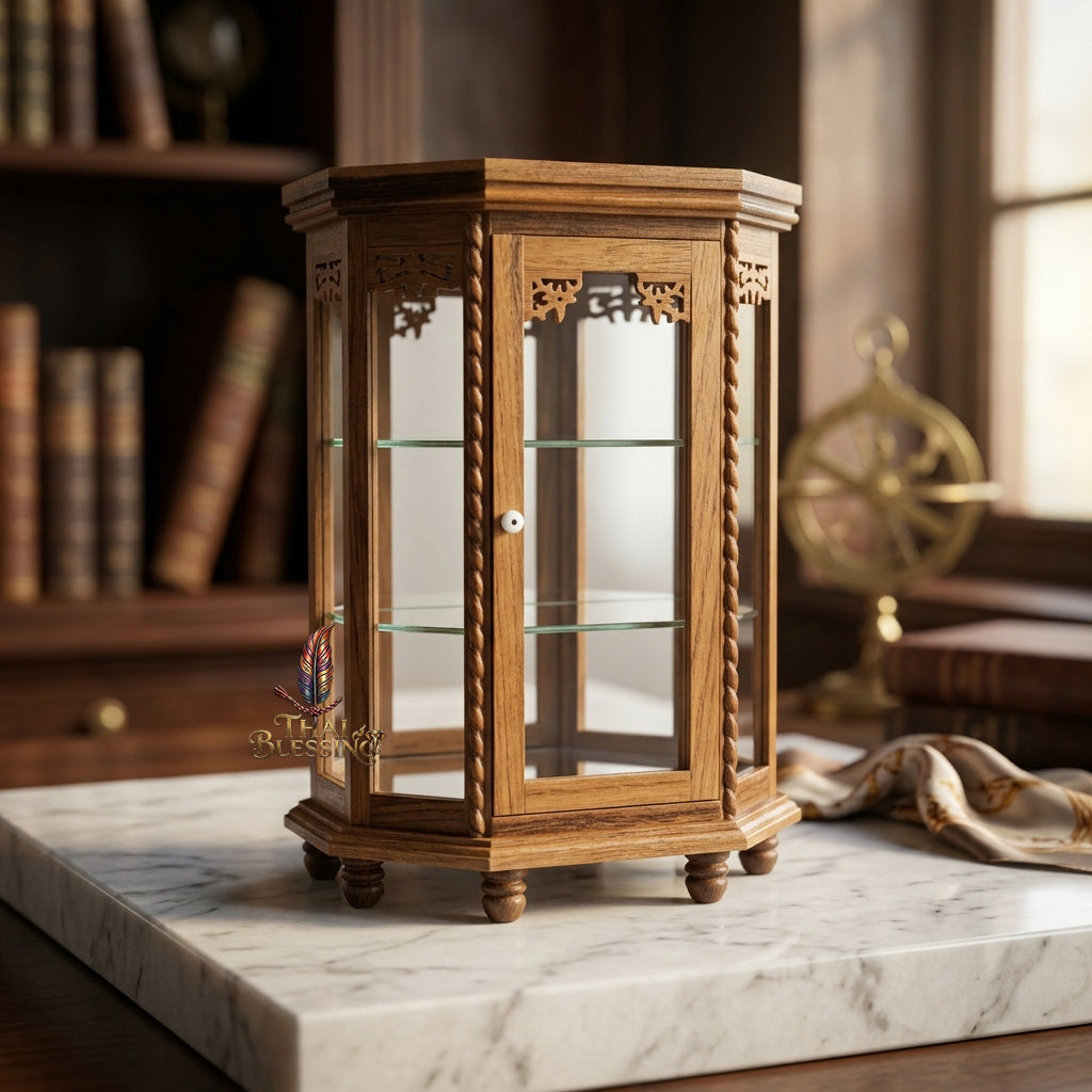 🔱 Handcrafted Miniature Flat Hexagonal Golden Teakwood Thai Pattern Display Cabinet Series: Premium Multi-Scale Architectural Enclosures – The Ultimate Luxury Hospitality Souvenir, Corporate Gift & Bespoke Corporate Premium Set!
