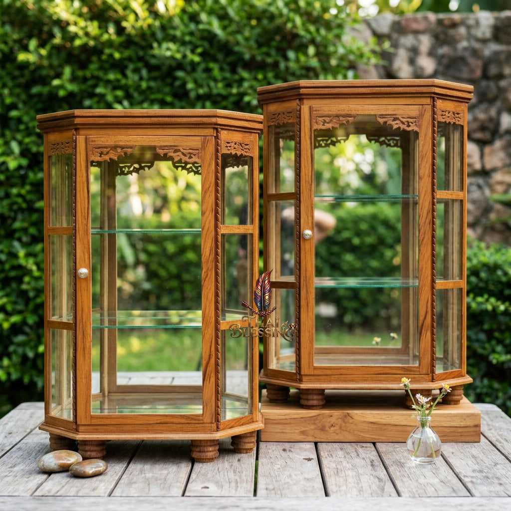 🔱 Handcrafted Miniature Flat Hexagonal Golden Teakwood Thai Pattern Display Cabinet Series: Premium Multi-Scale Architectural Enclosures – The Ultimate Luxury Hospitality Souvenir, Corporate Gift & Bespoke Corporate Premium Set!