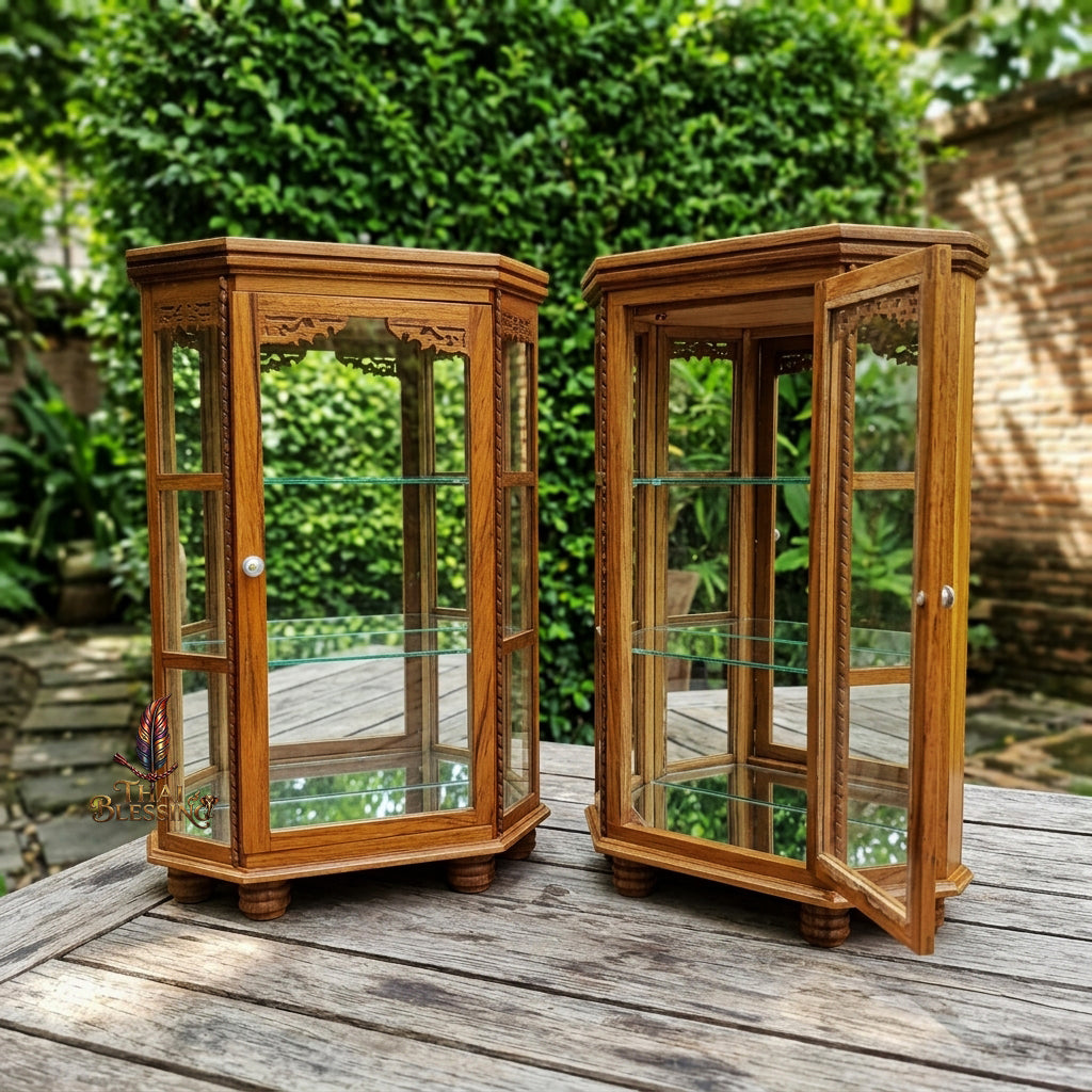 🔱 Handcrafted Miniature Flat Hexagonal Golden Teakwood Thai Pattern Display Cabinet Series: Premium Multi-Scale Architectural Enclosures – The Ultimate Luxury Hospitality Souvenir, Corporate Gift & Bespoke Corporate Premium Set!