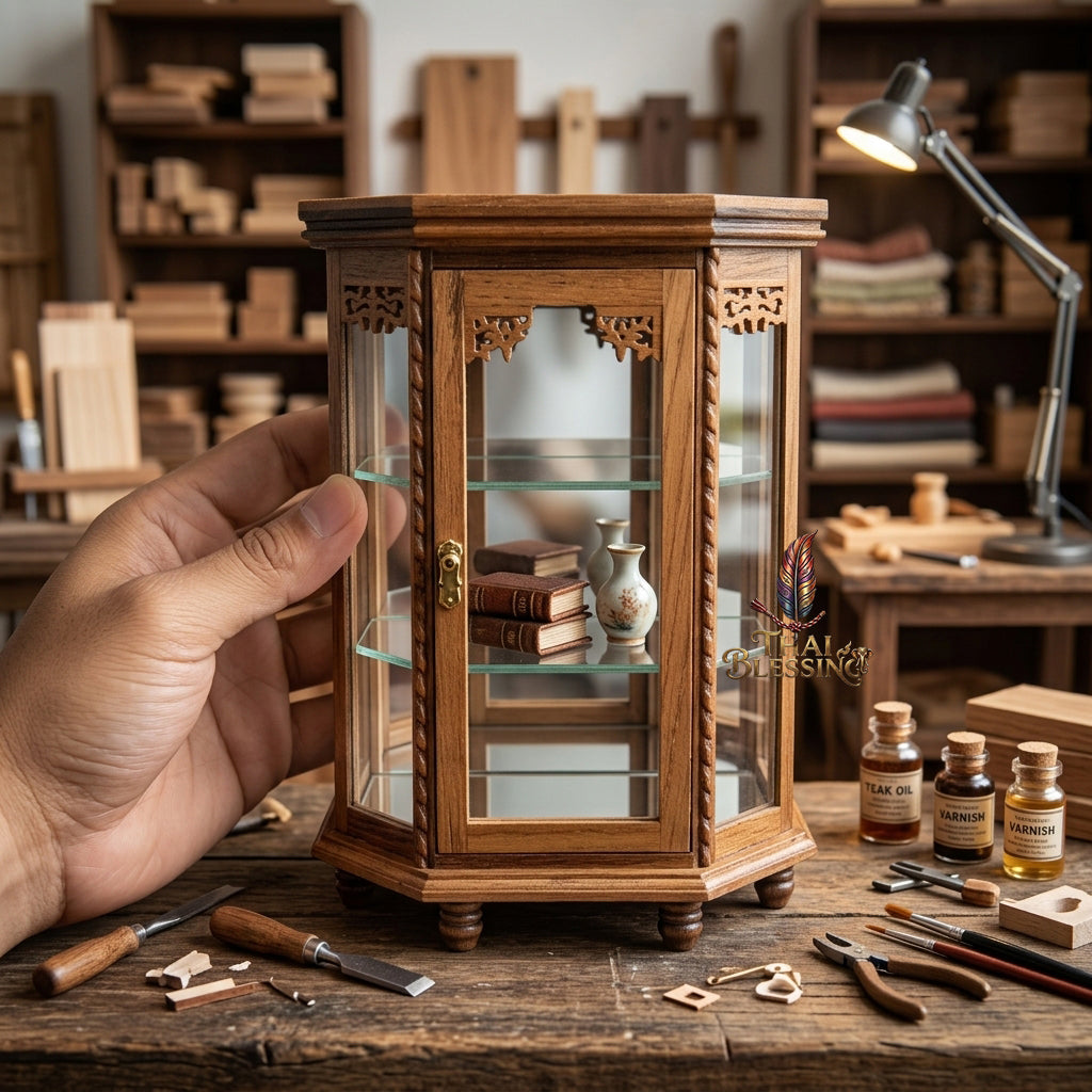 🔱 Handcrafted Miniature Flat Hexagonal Golden Teakwood Thai Pattern Display Cabinet Series: Premium Multi-Scale Architectural Enclosures – The Ultimate Luxury Hospitality Souvenir, Corporate Gift & Bespoke Corporate Premium Set!