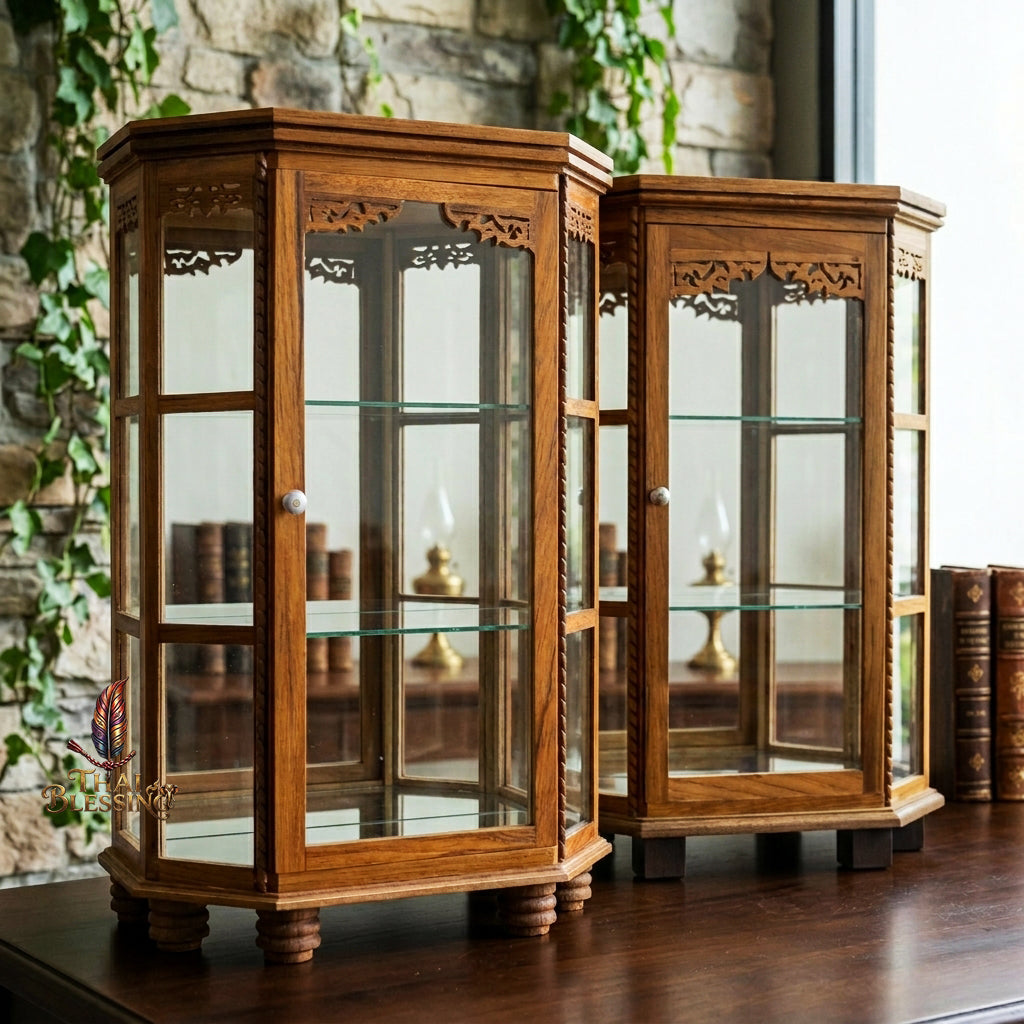🔱 Handcrafted Miniature Flat Hexagonal Golden Teakwood Thai Pattern Display Cabinet Series: Premium Multi-Scale Architectural Enclosures – The Ultimate Luxury Hospitality Souvenir, Corporate Gift & Bespoke Corporate Premium Set!