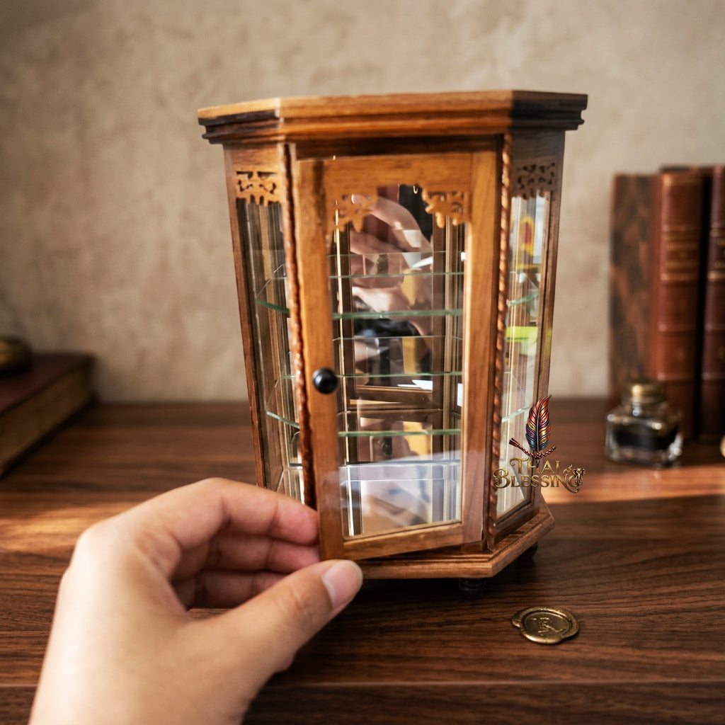 🔱 Handcrafted Miniature Flat Hexagonal Golden Teakwood Thai Pattern Display Cabinet Series: Premium Multi-Scale Architectural Enclosures – The Ultimate Luxury Hospitality Souvenir, Corporate Gift & Bespoke Corporate Premium Set!