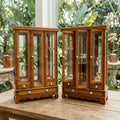 🔱 Handcrafted Miniature Antique Triple-Door Golden Teakwood Thai Pattern Showcase: Symmetrical 3-Door System – Clear Crystal Glass Paneling – Functional Base Drawers – Premium Insect-Resistant Solid Teak Masterpiece!