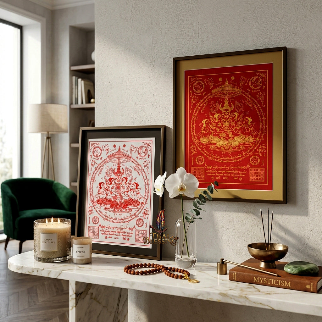 ✨👑 Sacred Lanna Khun Phaen Yantra Cloth - Phraya Khao Kham White Seduction Scroll 2024, Phra Arjan Anuphong Wat Uthai Tharam, Premium Magnetic Attraction Prosperity Wall Art