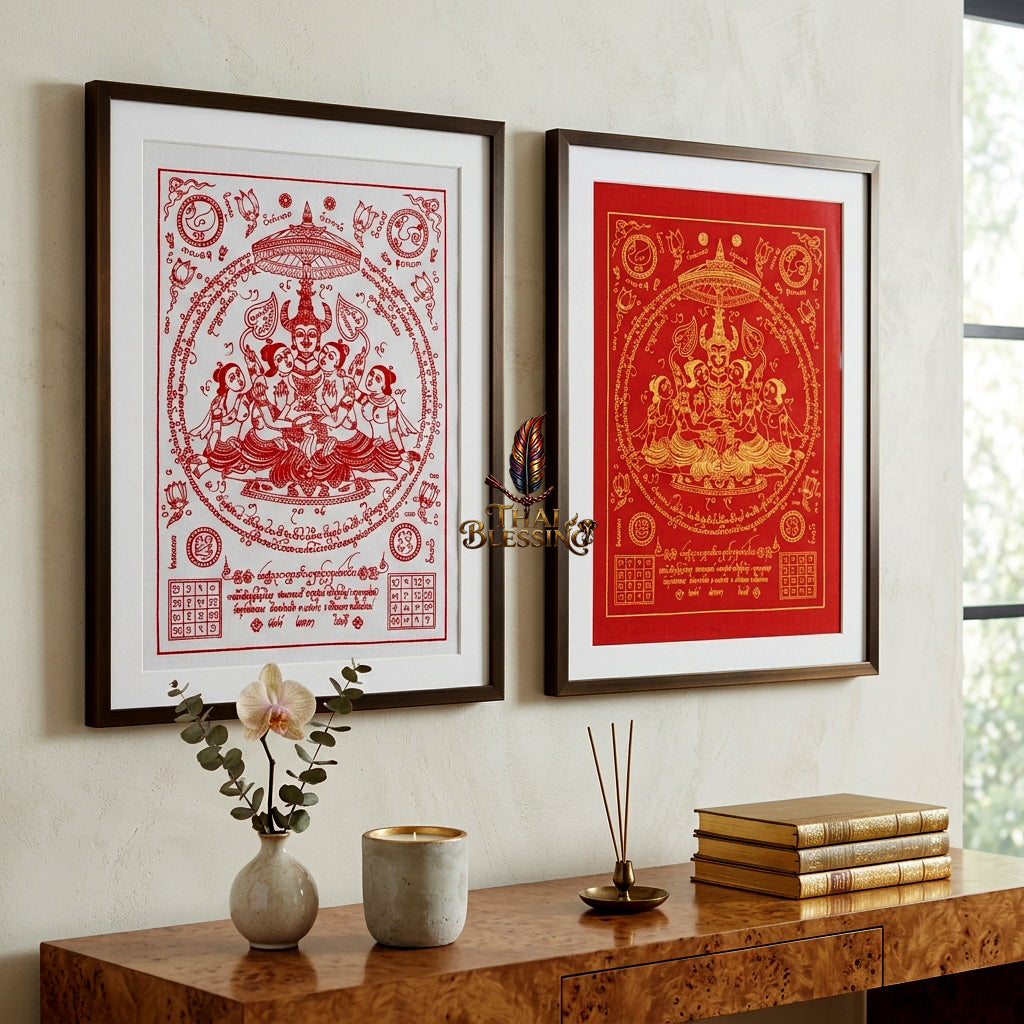 ✨👑 Sacred Lanna Khun Phaen Yantra Cloth - Phraya Khao Kham White Seduction Scroll 2024, Phra Arjan Anuphong Wat Uthai Tharam, Premium Magnetic Attraction Prosperity Wall Art