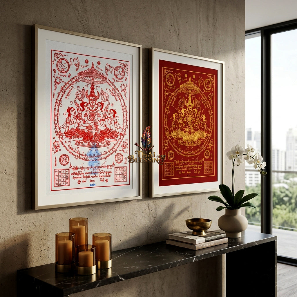✨👑 Sacred Lanna Khun Phaen Yantra Cloth - Phraya Khao Kham White Seduction Scroll 2024, Phra Arjan Anuphong Wat Uthai Tharam, Premium Magnetic Attraction Prosperity Wall Art