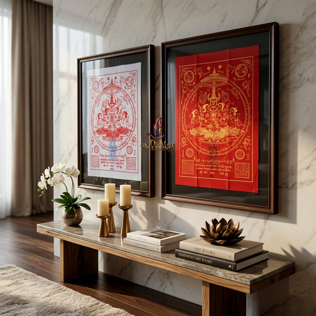 ✨👑 Sacred Lanna Khun Phaen Yantra Cloth - Phraya Khao Kham White Seduction Scroll 2024, Phra Arjan Anuphong Wat Uthai Tharam, Premium Magnetic Attraction Prosperity Wall Art