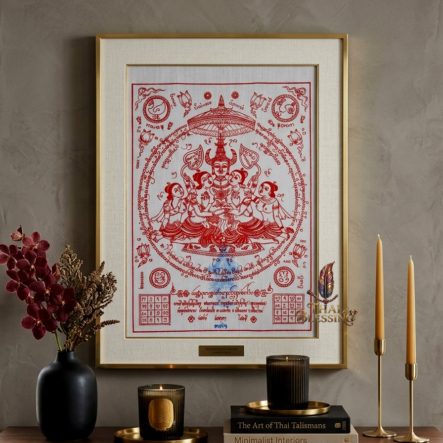 ✨👑 Sacred Lanna Khun Phaen Yantra Cloth - Phraya Khao Kham White Seduction Scroll 2024, Phra Arjan Anuphong Wat Uthai Tharam, Premium Magnetic Attraction Prosperity Wall Art