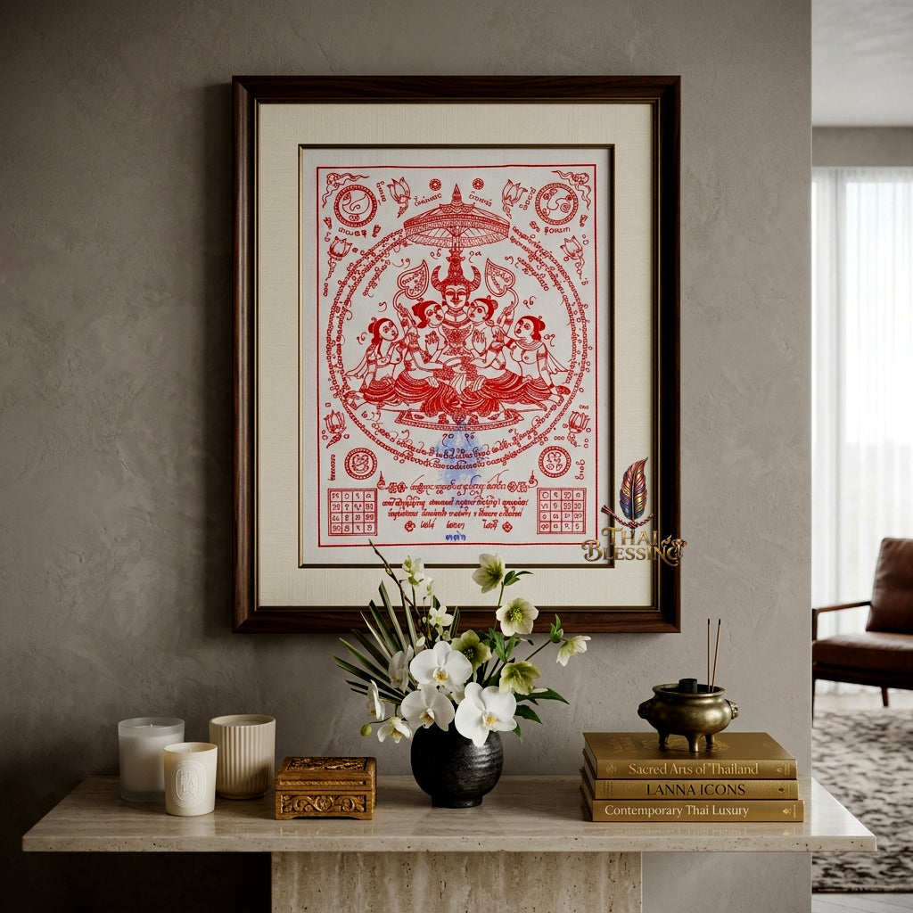 ✨👑 Sacred Lanna Khun Phaen Yantra Cloth - Phraya Khao Kham White Seduction Scroll 2024, Phra Arjan Anuphong Wat Uthai Tharam, Premium Magnetic Attraction Prosperity Wall Art