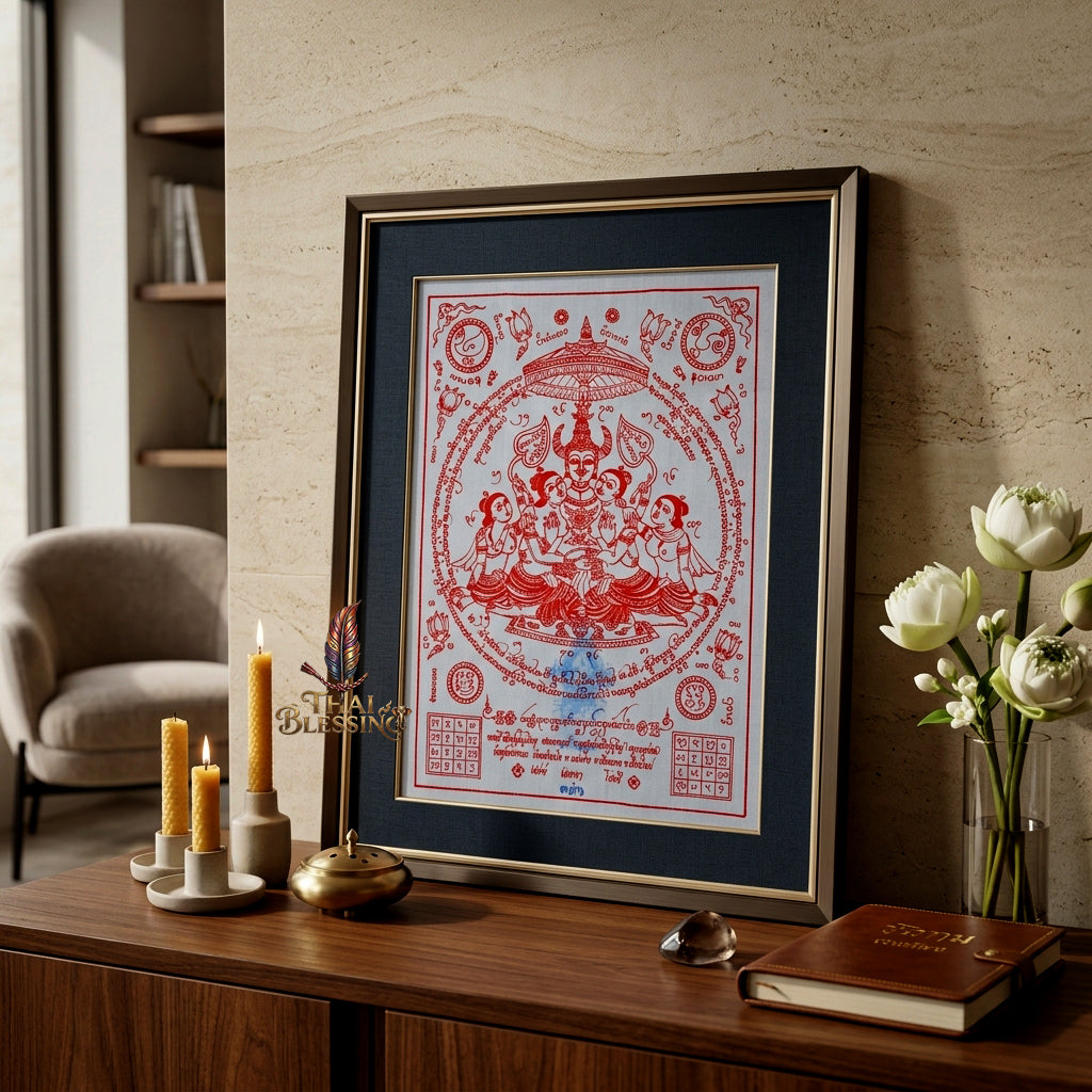 ✨👑 Sacred Lanna Khun Phaen Yantra Cloth - Phraya Khao Kham White Seduction Scroll 2024, Phra Arjan Anuphong Wat Uthai Tharam, Premium Magnetic Attraction Prosperity Wall Art