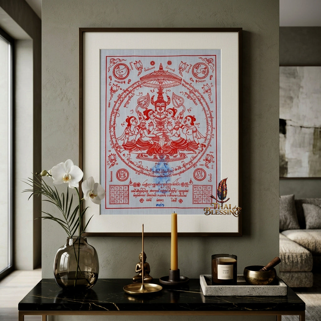 ✨👑 Sacred Lanna Khun Phaen Yantra Cloth - Phraya Khao Kham White Seduction Scroll 2024, Phra Arjan Anuphong Wat Uthai Tharam, Premium Magnetic Attraction Prosperity Wall Art