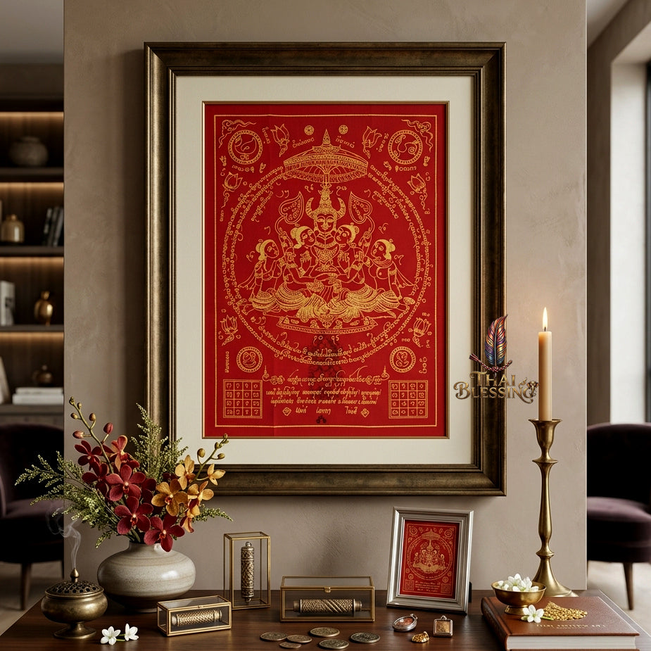 ✨👑 Sacred Lanna Khun Phaen Yantra Cloth - Phraya Khao Kham White Seduction Scroll 2024, Phra Arjan Anuphong Wat Uthai Tharam, Premium Magnetic Attraction Prosperity Wall Art